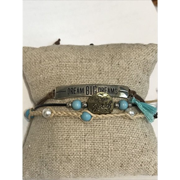 Dream Big Dreams bracelets sliders‎ blue pearl beads Cord Adjustable - Picture 2 of 4